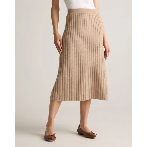 Quince Mongolian Cashmere Midi Skirt Oatmeal Size S NWT Luxury Old Money Classic - Picture 5 of 11
